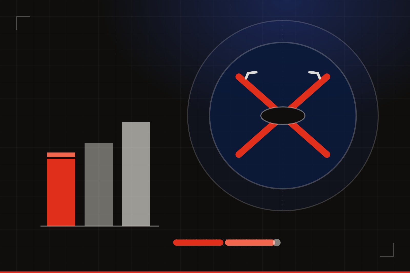 Illustrated cover art: crossed hockey sticks over a puck inside a faceoff-circle ring, beside a three-bar chart with the shortest bar in red and a short, two-segment progress track
