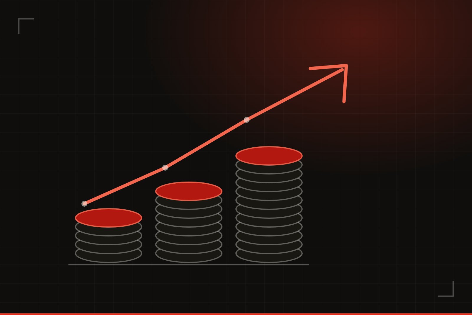 Illustration: three rising stacks of coins under an upward earnings arrow
