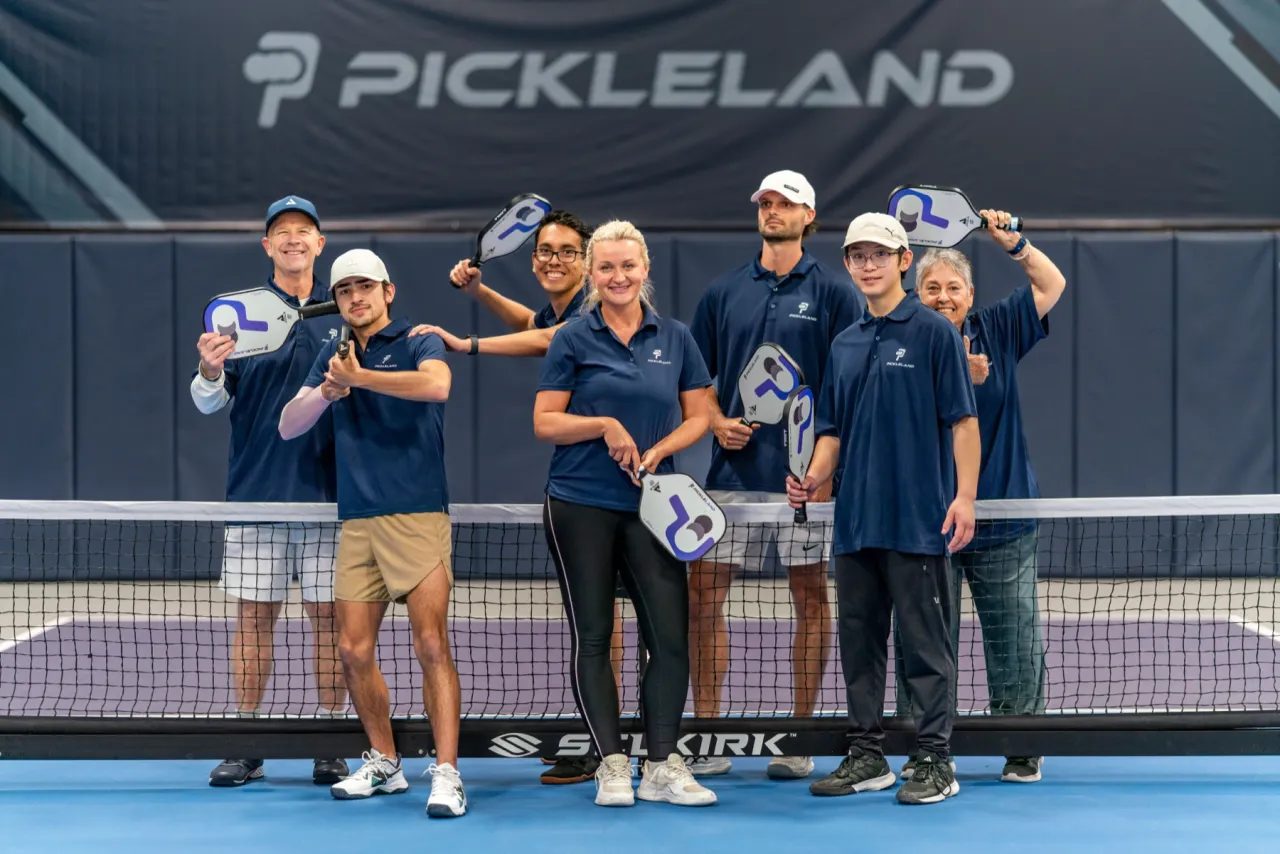 Players on the courts at Pickleland, Austin's premier pickleball facility in Pflugerville
