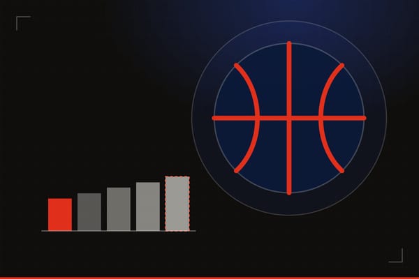 Illustrated cover art: a basketball with red seams inside a ring, beside a row of five bars rising left to right, the last one outlined with a dashed edge
